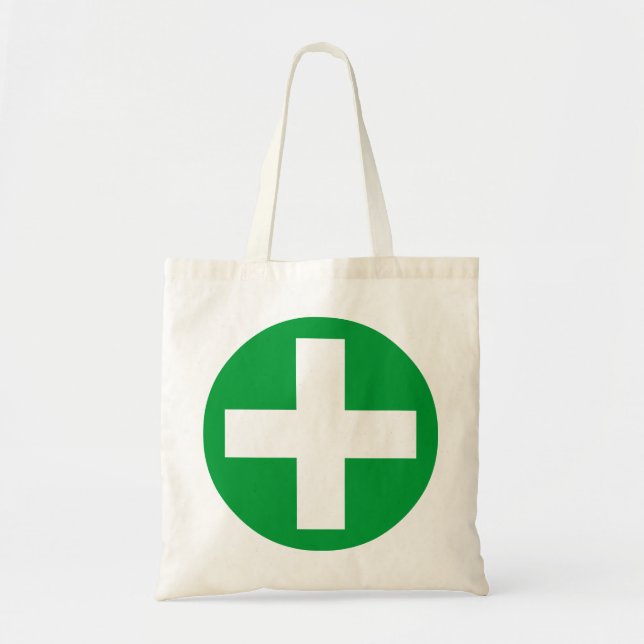 Tote Bag Plus dans le blanc avec le vert (Devant)