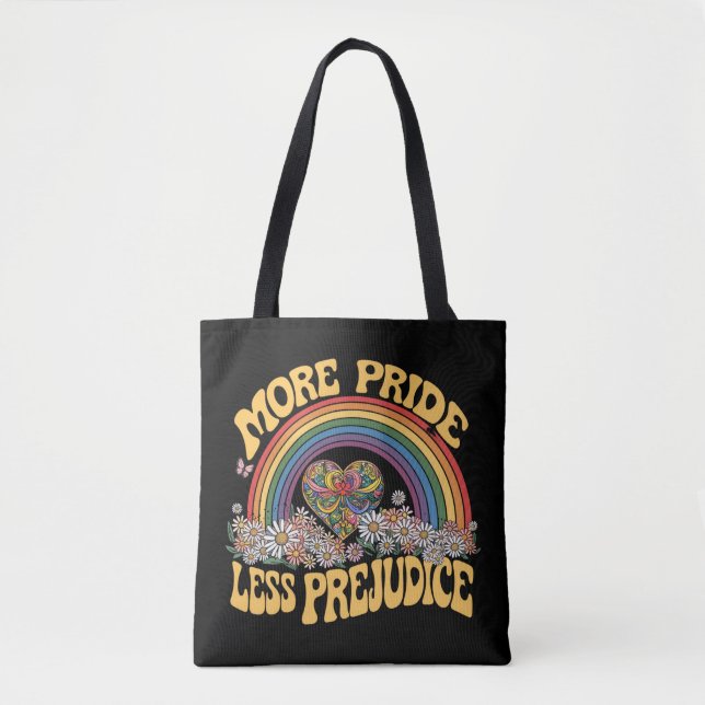 Tote Bag Plus de fierté Moins de préjugé Retro Rainbow Prid (Devant)