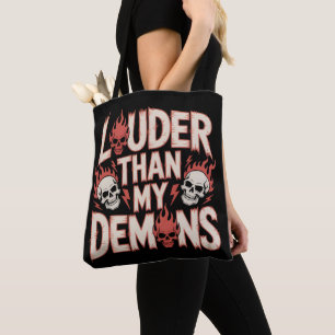 Tote Bag Plus fort que mes démons : Crâne gothique et flamm