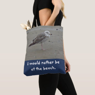 Tote Bag Plutôt être à la plage Peint Seagull Sand Bird