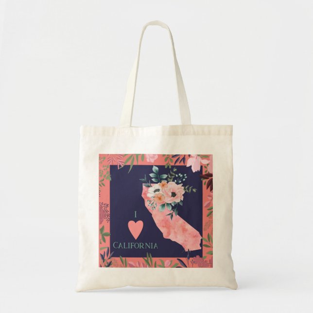 Tote Bag Plutôt Floral I Love California State Map (Devant)