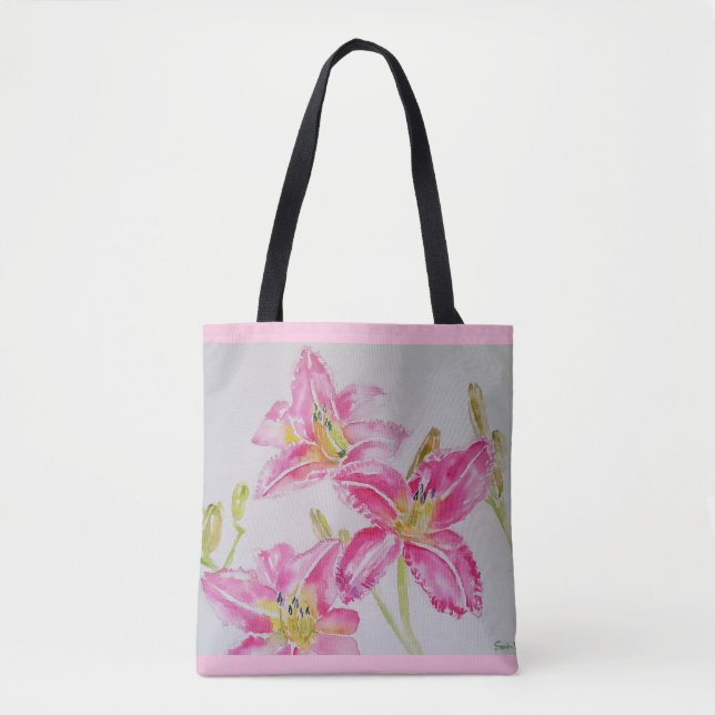Tote Bag Plutôt Lily Dans L'Aquarelle Rose Peindre Lilium (Devant)