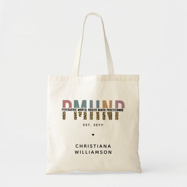 Tote Bag PMHNP Empreinte de léopard Psychiatrie Santé menta (Devant)