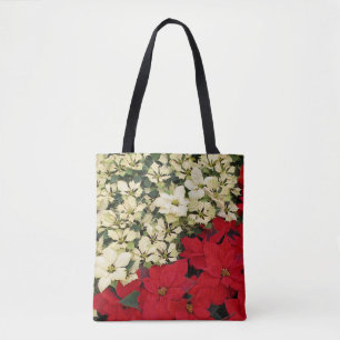 Tote Bag Poinsettias blanches et rouges I Holiday Floral