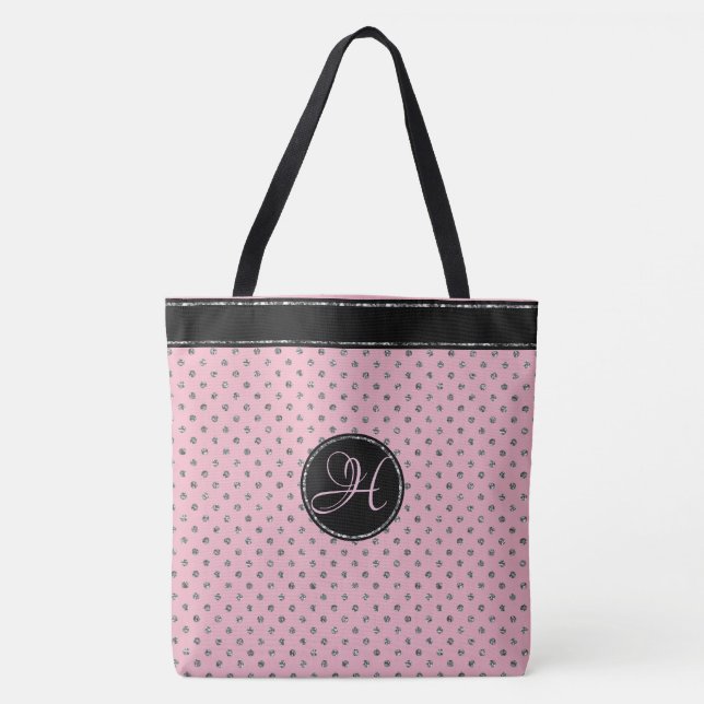Tote Bag Point de polka argenté rose à la mode de parties (Devant)