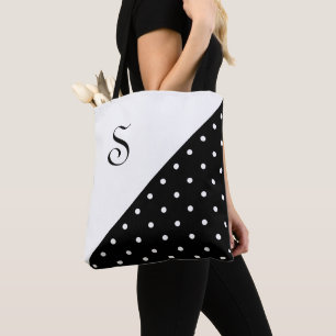 Tote Bag Point Polka géométrique noir blanc monogramme