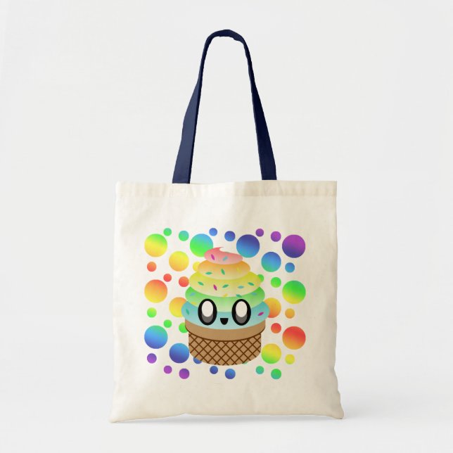 Tote Bag Points Arc-en-ciel Kawaii Ice Cream Cone (Devant)