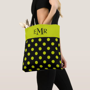 Tote Bag Points Lime Vert sur Monogramme Noir