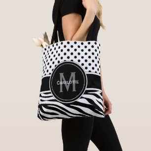 Tote Bag Points noirs et blancs et impression d'animal