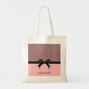 Tote Bag Points roses noirs et ruban
