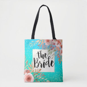 Tote Bag Points Turquoises or rose mariage de mariée