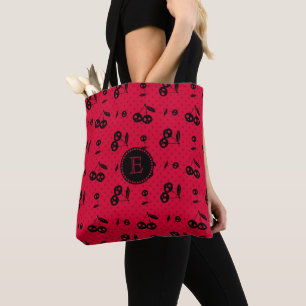 Tote Bag Pois avec Monogramme de crâne cerise