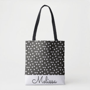 Tote Bag Pois blancs Abstraits sur bande blanche noire
