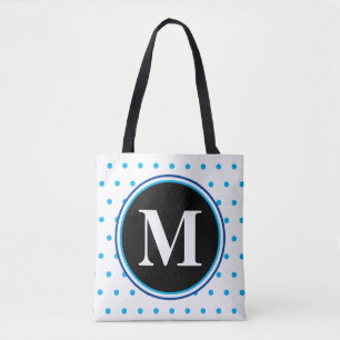 Tote Bag Pois bleu monogrammes