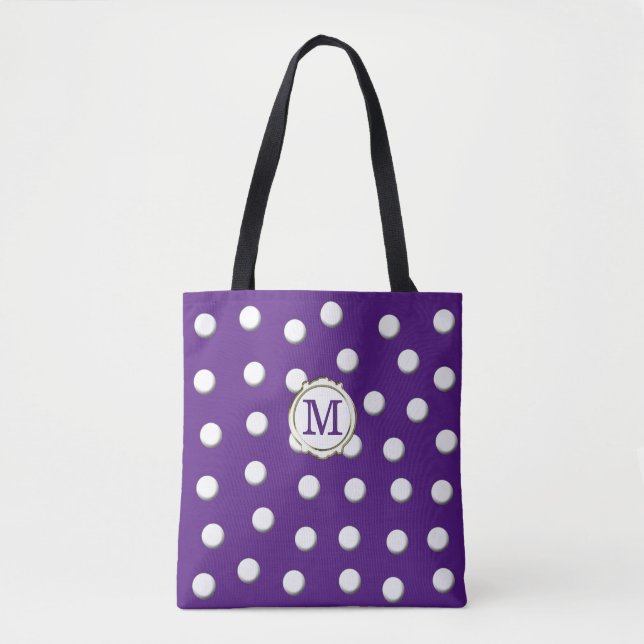 Tote Bag Pois de dimension blanche sur Royal Purple (Devant)