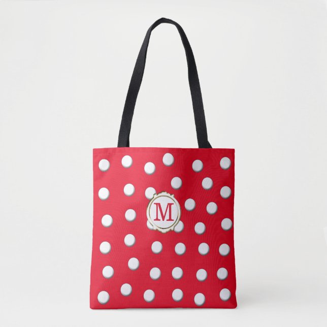 Tote Bag Pois de dimensions blanches sur rouge (Devant)
