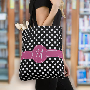 Tote Bag Pois de Monogramme blanc rose noir