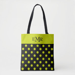 Tote Bag Pois de vert de chaux sur le monogramme noir