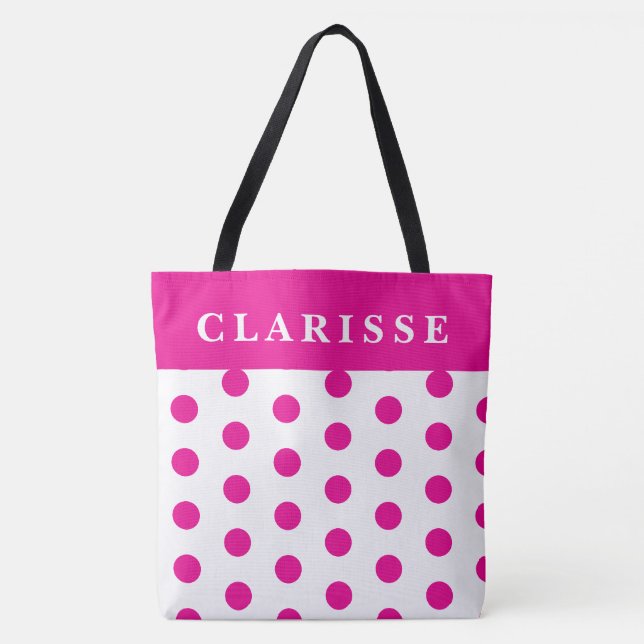 Tote Bag Pois féminine personnalisée Hot Rose & White (Devant)
