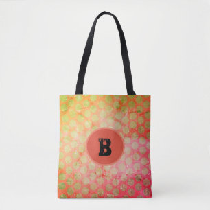 Tote Bag Pois jaunes, rouges et verts avec monogramme