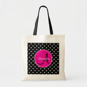 Tote Bag Pois moderne monogramme nom initial motif