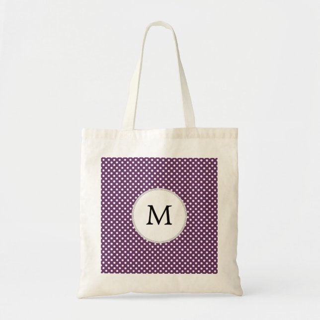 Tote Bag Pois Monogrammes personnalisés violet et blanc (Devant)