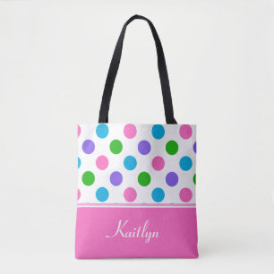 Tote Bag Pois multicolore et rose personnalisé