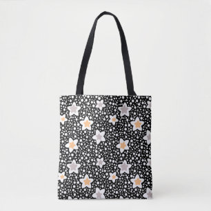 Tote Bag Pois noir et blanc rétro avec étoiles