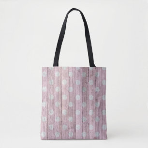 Tote Bag pois rose et blanc pois bois rustique