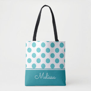 Tote Bag Pois Turquoises Personnalisé