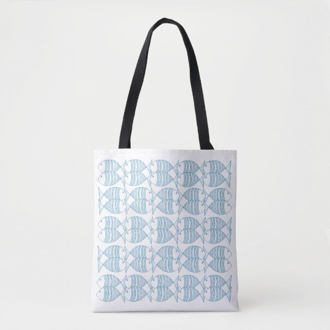 Tote Bag Poisson blanc bleu moderne    (Devant)
