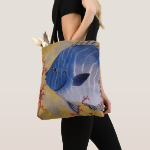 Tote Bag Poisson Bleu Tropical Vieille Corail Marin Vie Océ
