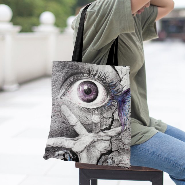 Tote Bag Poisson des yeux et main Crayon surréaliste dessin (Créateur téléchargé)
