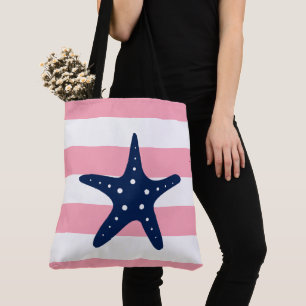 Tote Bag Poisson étoilé bleu sur des bandes roses