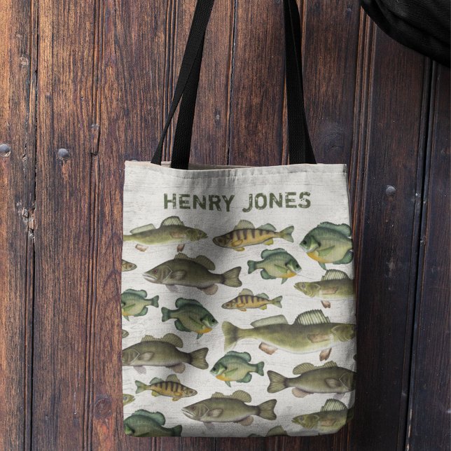 Tote Bag Poisson extérieur personnalisé et élégant (Custom unique simple rustic Fish up north woodland tote bag)