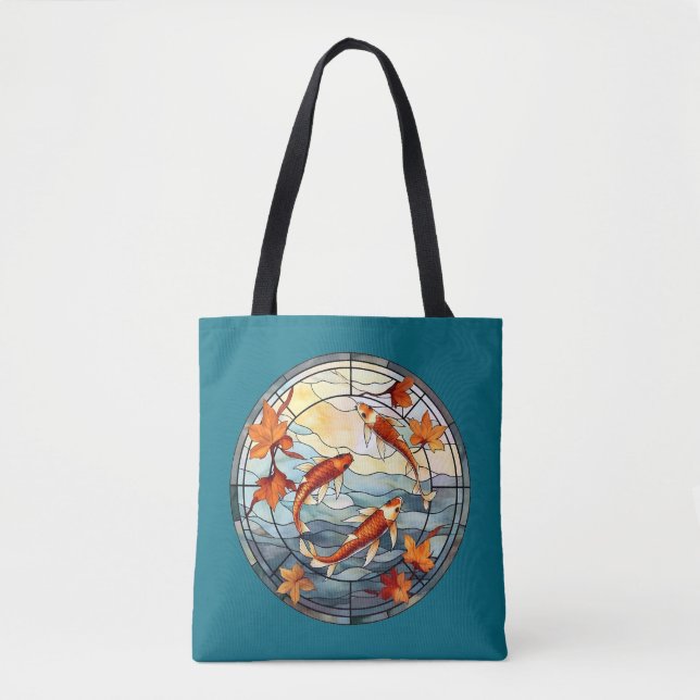 Tote Bag Poisson japonais Koi et feuilles d'automne (Devant)