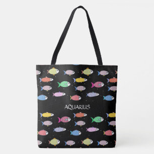 Tote Bag Poisson multicolore moderne sur fond noir