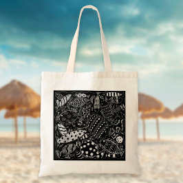 Tote Bag Poisson Noir Et Blanc Motif Art Moderne