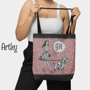 Tote Bag Poisson rose Noir Pointe Femme Monogramme Poodé In