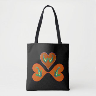Tote Bag Poissons-anges jumeaux - Illustration de trois cœu