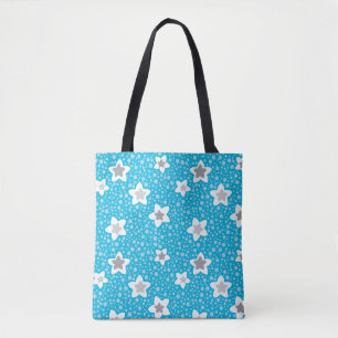 Tote Bag Polka bleu paradisiaque point rétro avec étoiles