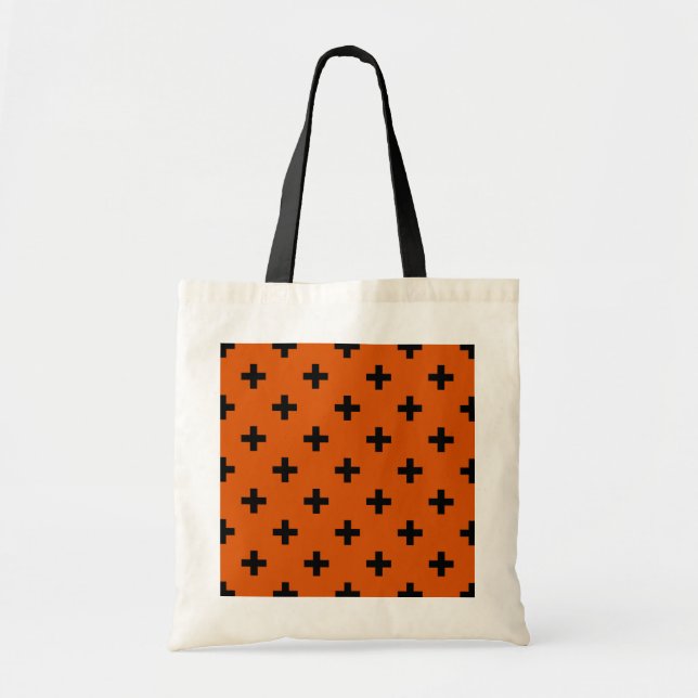 Tote Bag Polka noire croise sur orange (Devant)