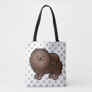 Tote Bag Pomeranian Brun Mignon Chien de Dessin Animé & Pat