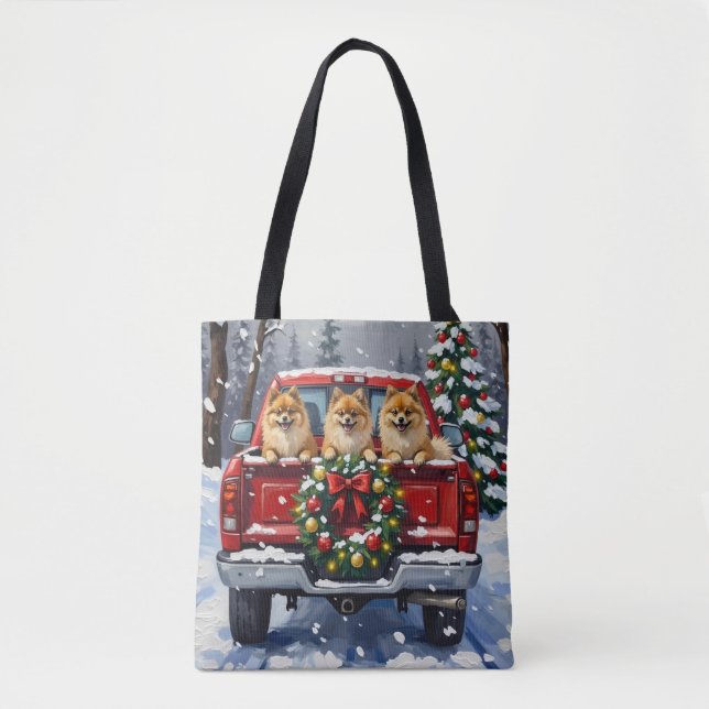 Tote Bag Pomeranian Christmas Red Truck Holiday Gift (Devant)