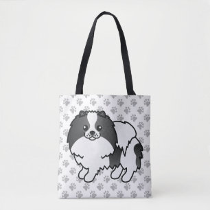 Tote Bag Pomeranian Parti-Coleure Noir Dessin Animé Chien &