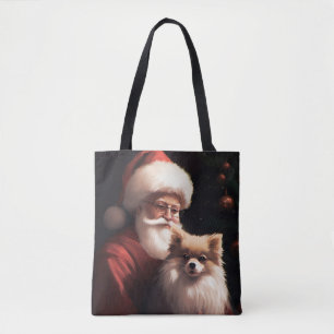 Tote Bag Poméranien avec Noël Festif du Père Noël