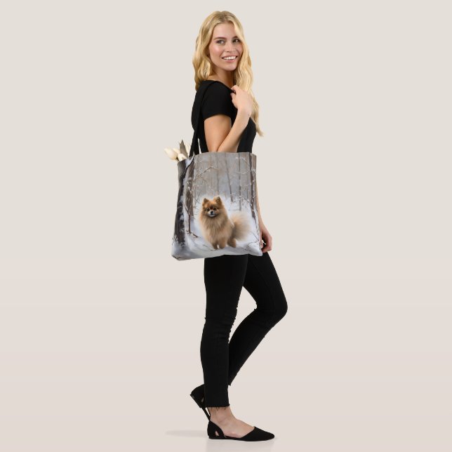 Tote Bag Poméranienne Laisser Neige Noël (Sur le modèle)
