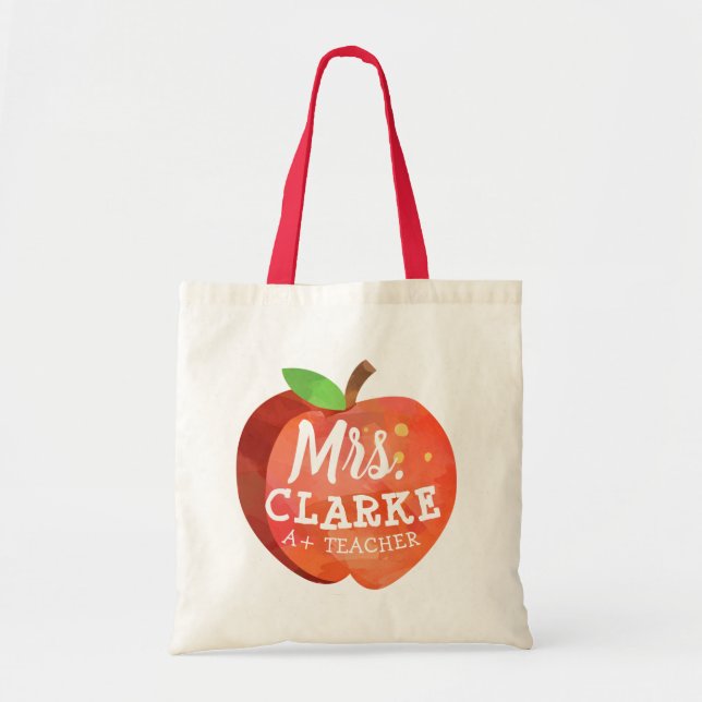 Tote Bag Pomme de l'enseignant| Nom personnalisé (Devant)