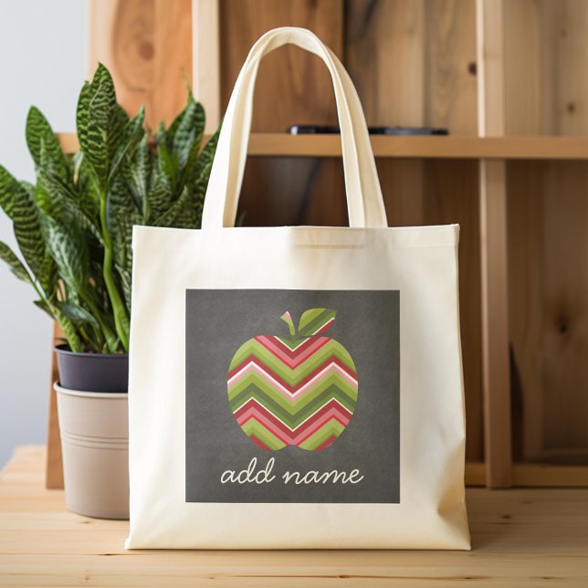 Tote Bag Pomme d'enseignant personnalisé - Motif Chevron ve (Custom Tote Bag)