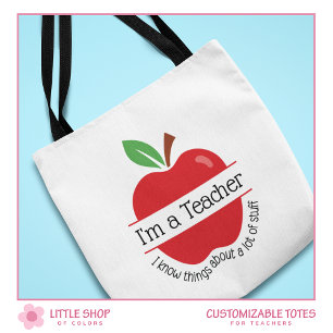 Tote Bag Pomme rouge Je suis un enseignant Je sais des chos